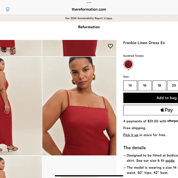 Reformation Frankie Linen Dress Es Red - Size 14 Wide - Picture 1 of 2